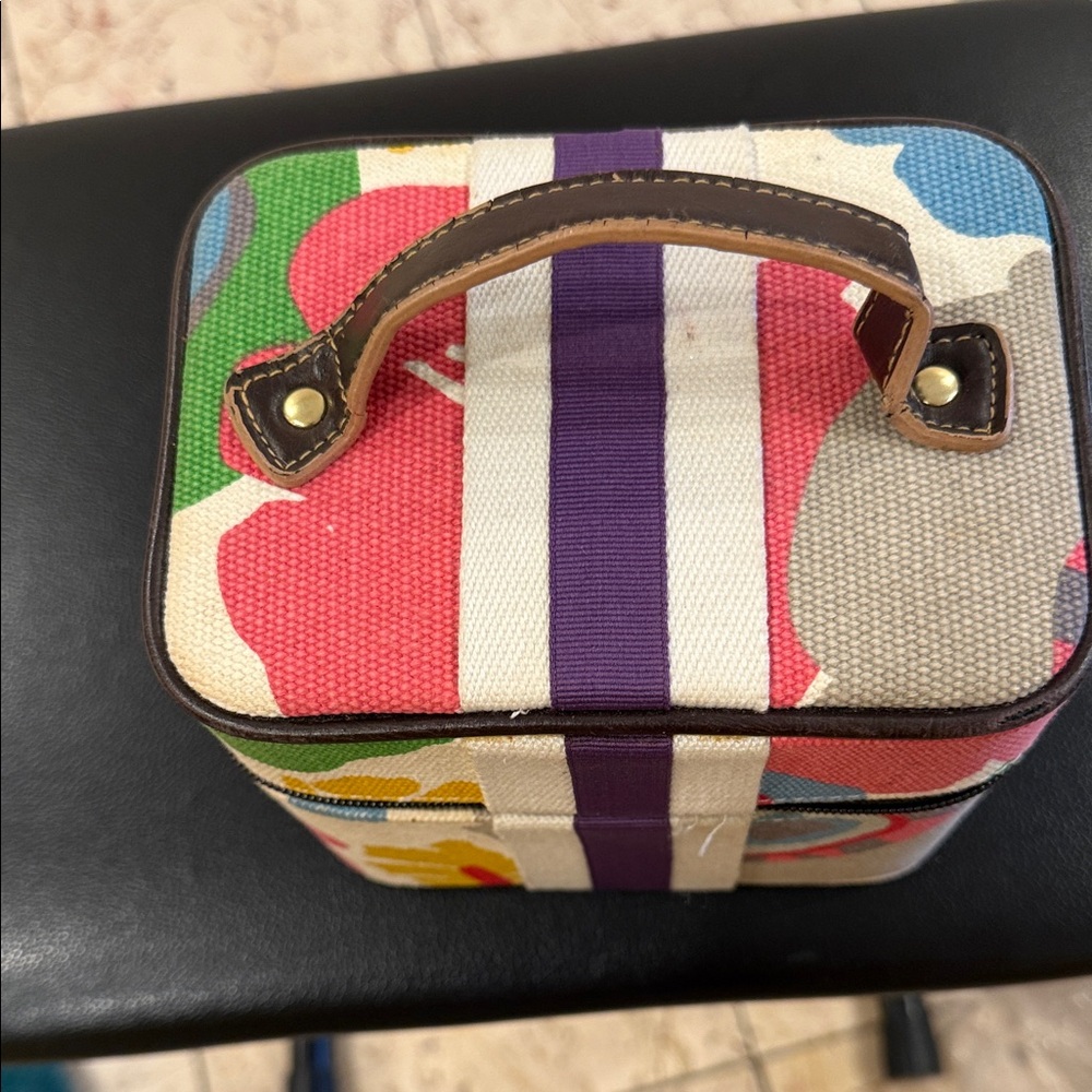 Victoria's Secret Multicolor Floral Canvas Jewelry Case with Purple Stripe - Picture 4 of 7